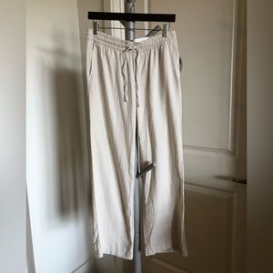 NWT Old Navy Linen Blend Pants Beige Size S Drawstring Elastic Waist Lightweight